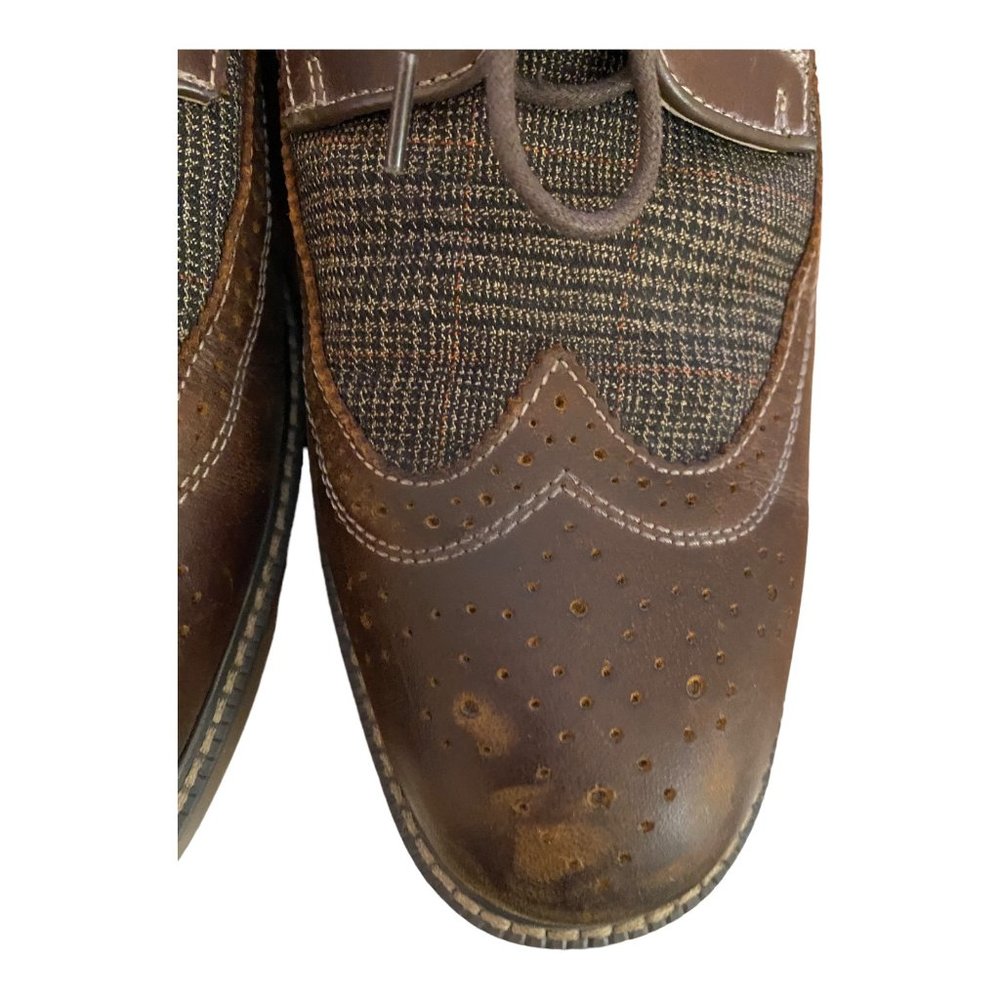 GH Bass Shoes Men 13M Brown Leather & Tweed Pasadena Wingtip Longwing Brogue - Picture 5 of 16